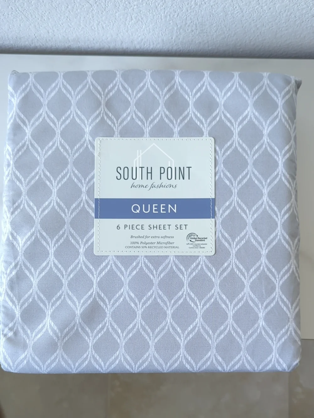 South Point Queen 6-Piece Sheet Set in Gray Trellis